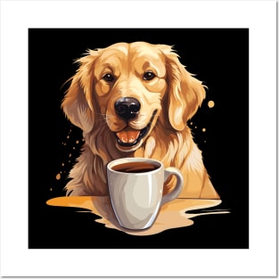 Golden Retriever Drinking Coffee Posters and Art